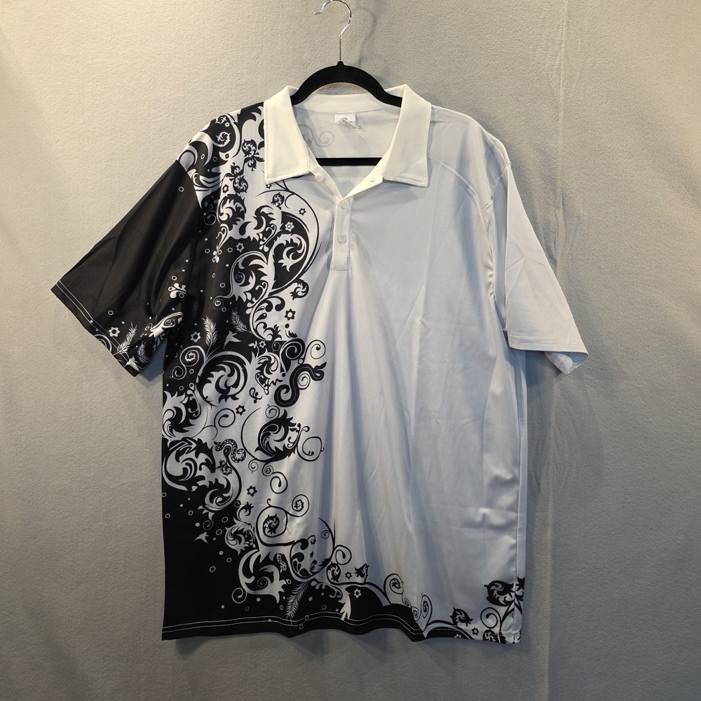 Men's Black and White Patterned Polo Shirt Size XXL NWOT